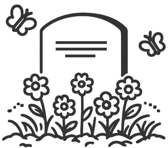 Grave marker with spring flowers.