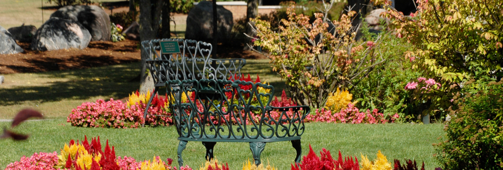 bench with flowers at Thornton Cemetery