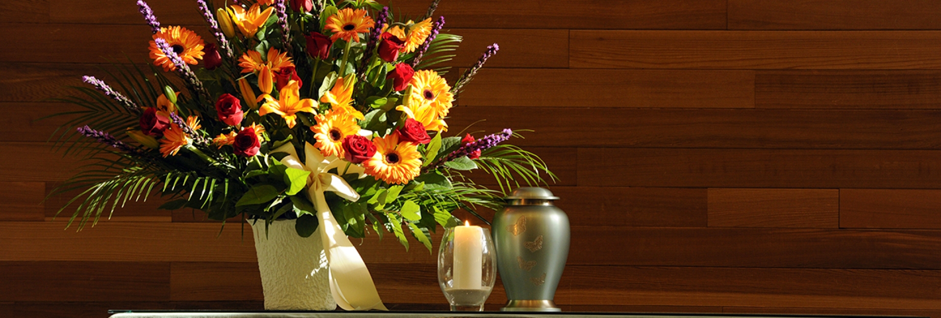 urn and flower arrangement