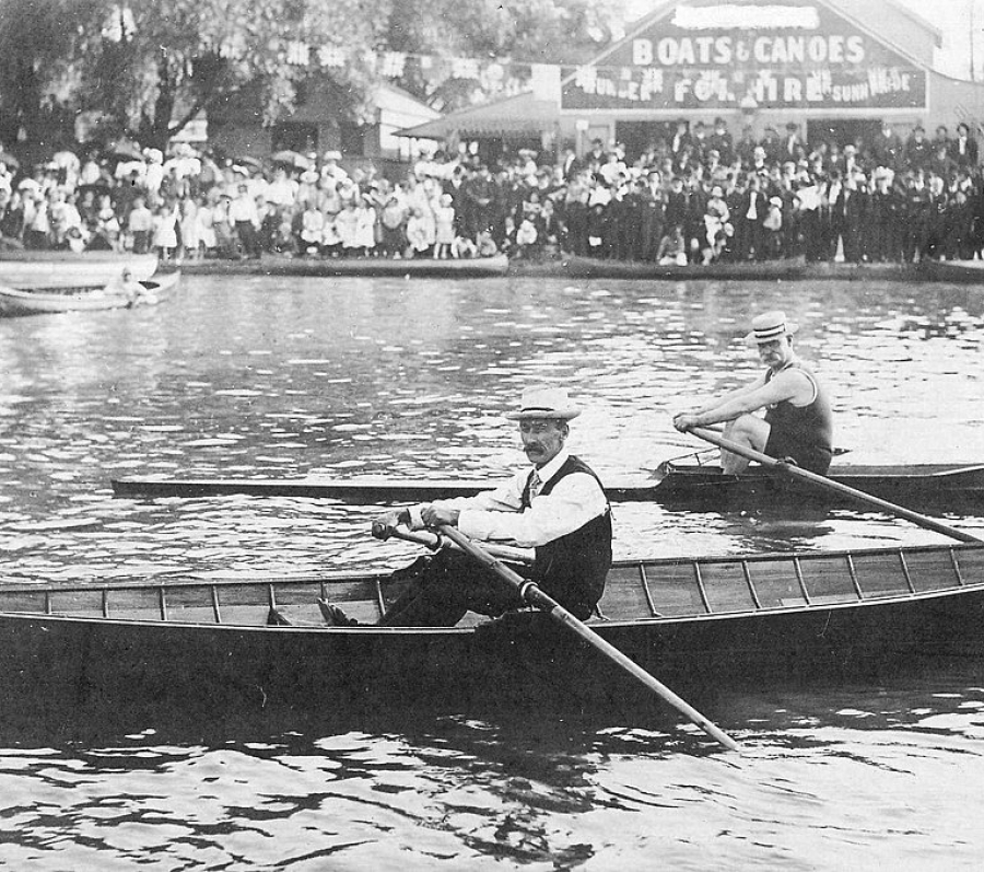 two men rowing