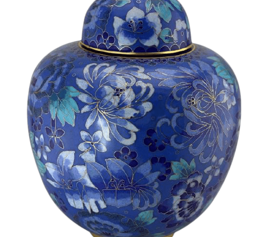 blue flowers urn