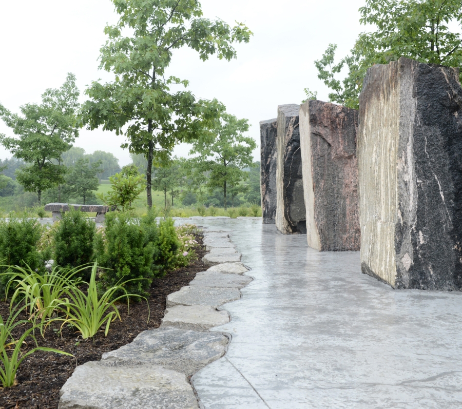 grass, trees and boulders
