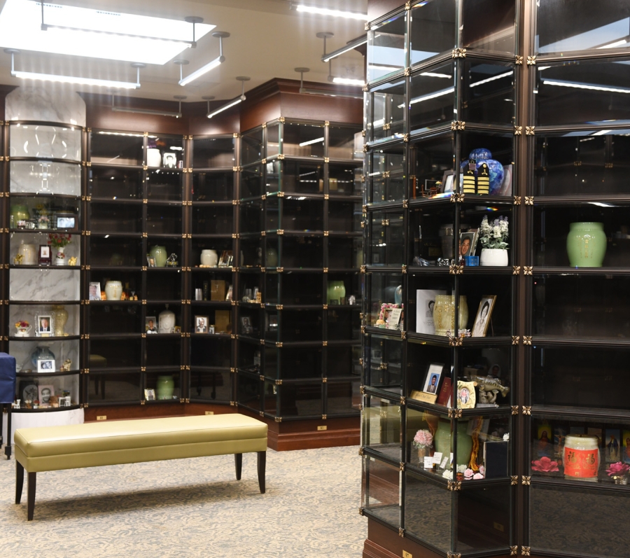 Glass front niches at Elgin Mills