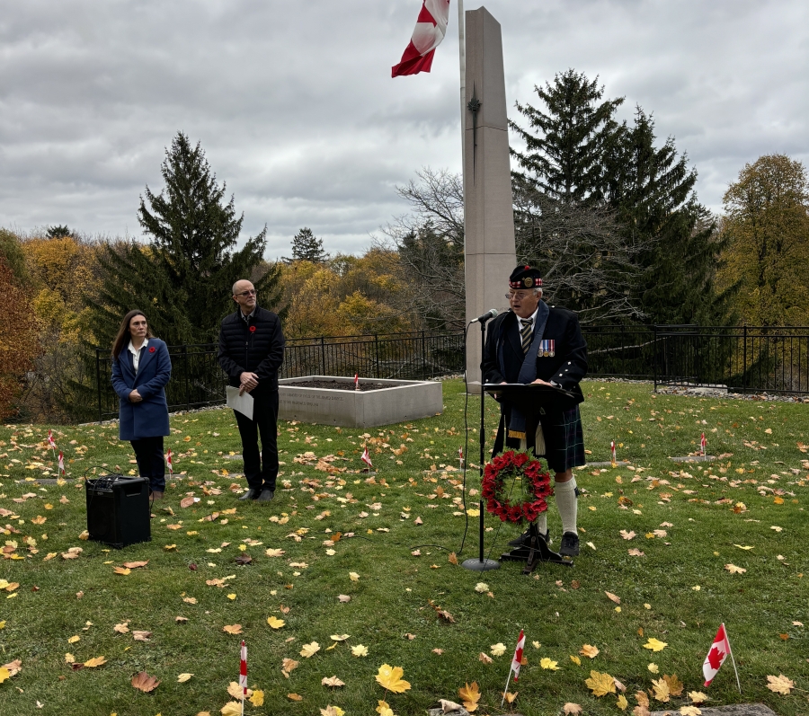 remembrance day service with bag pipes