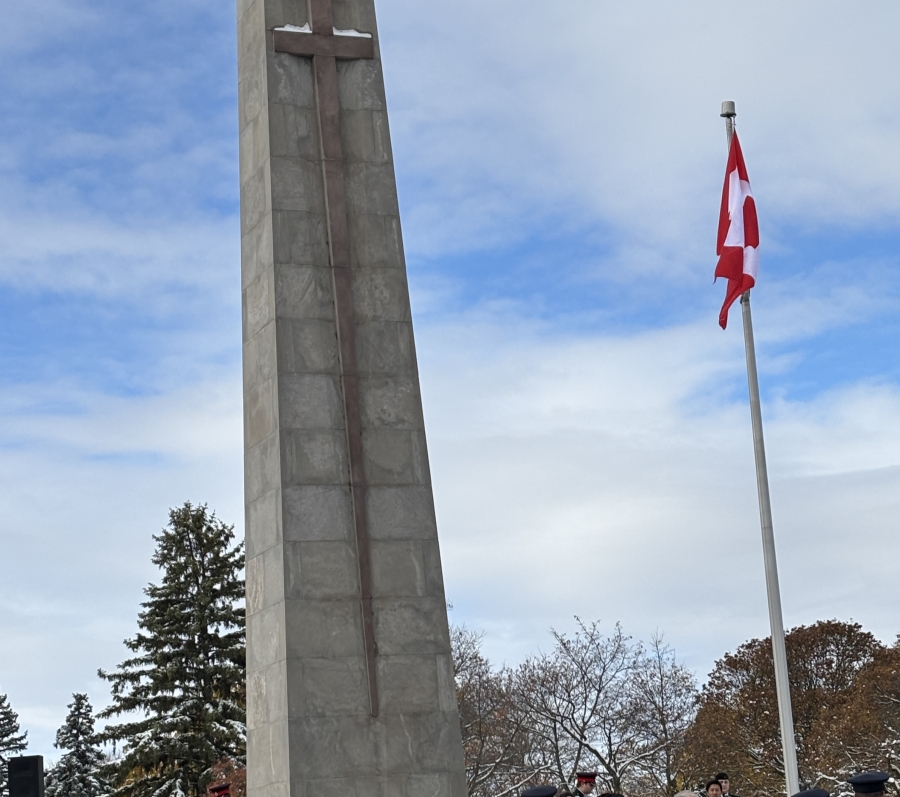 York Cenotaph with a Canadian flag
