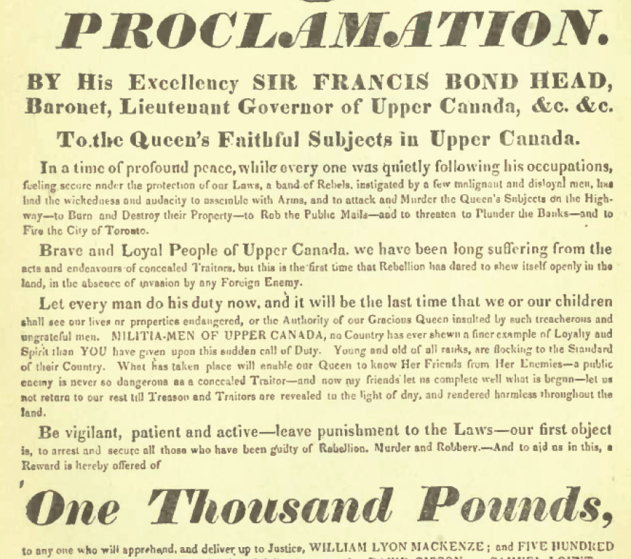 William Lyon Mackenzie Proclamation 1837
