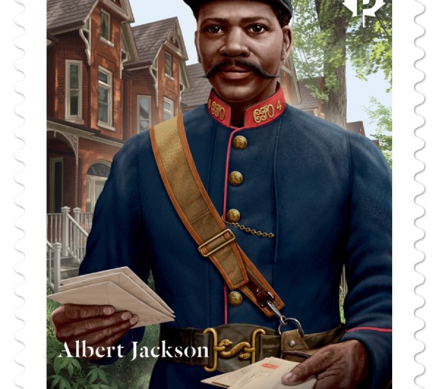 postage stamp with a black letter carrier