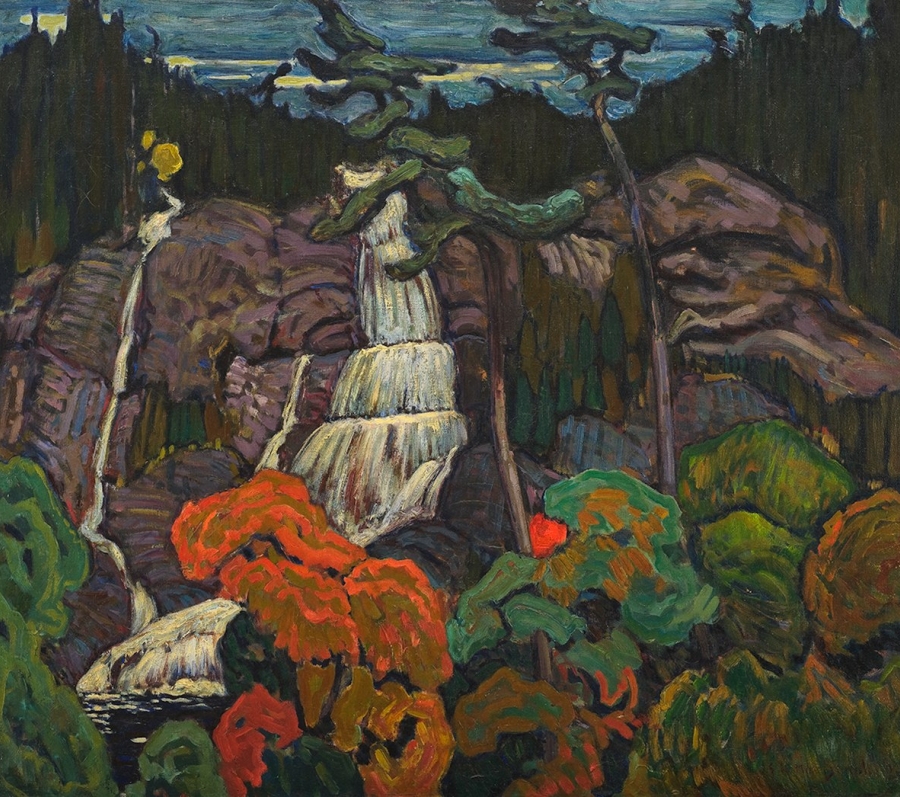 watercolour painting of a waterfall