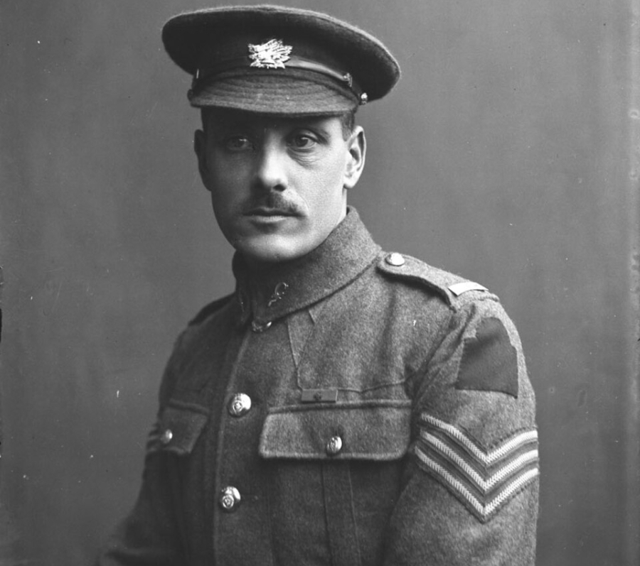 soldier headshot in black and white