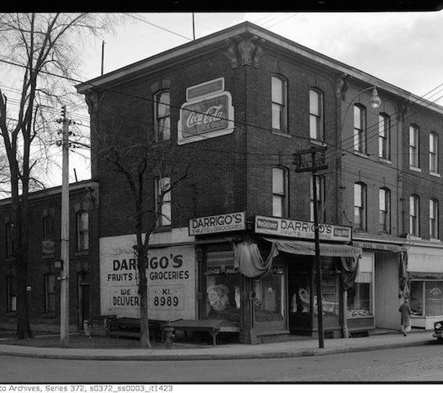 corner store in black and white