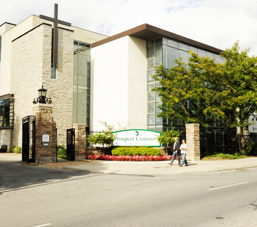 exterior of mausoleum at Prospect Cemetery