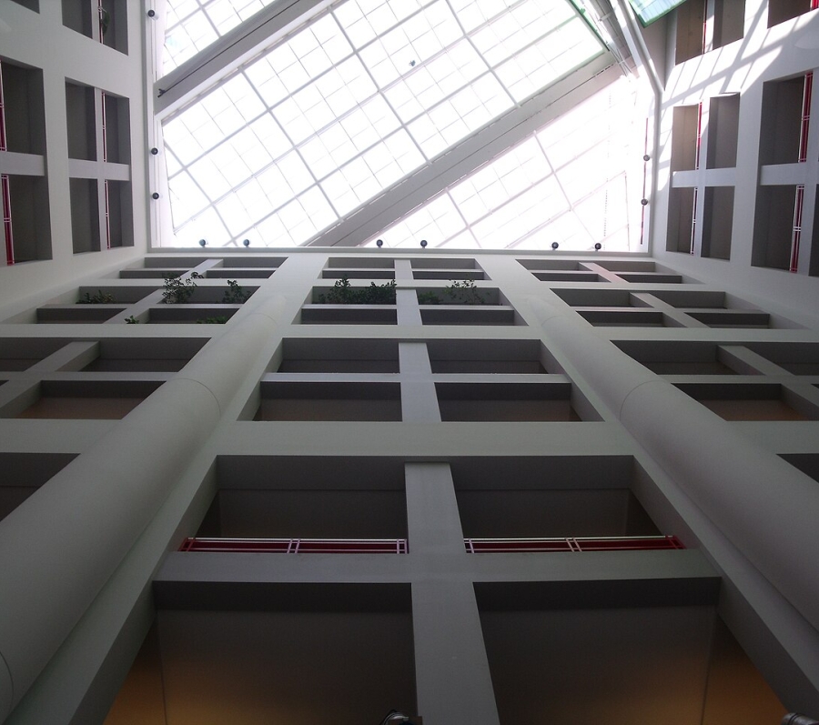 building looking up to lots of windows
