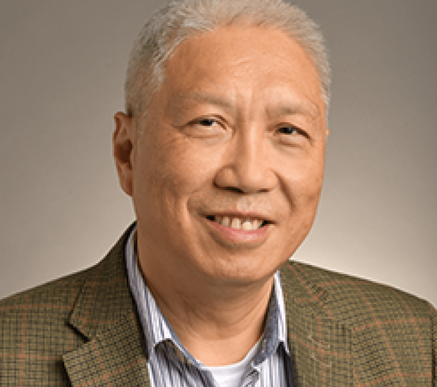 grey haired asian man