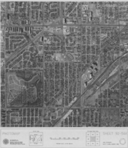 Historic aerial map showing a dense urban street grid.