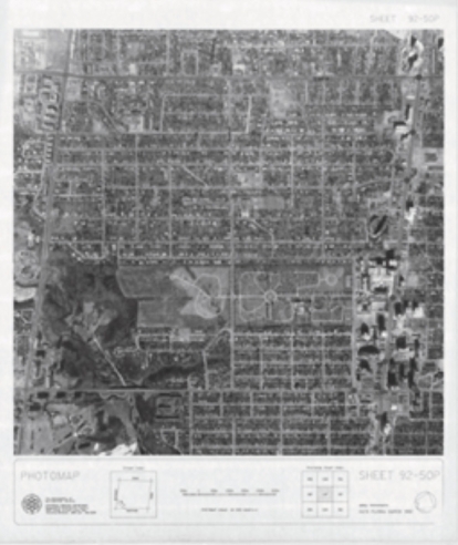 Historic aerial photograph of York Cemetery and surrounding city blocks.