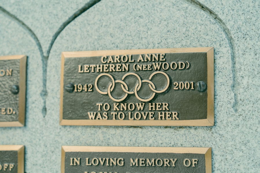 engraved plaque with Olympic rings