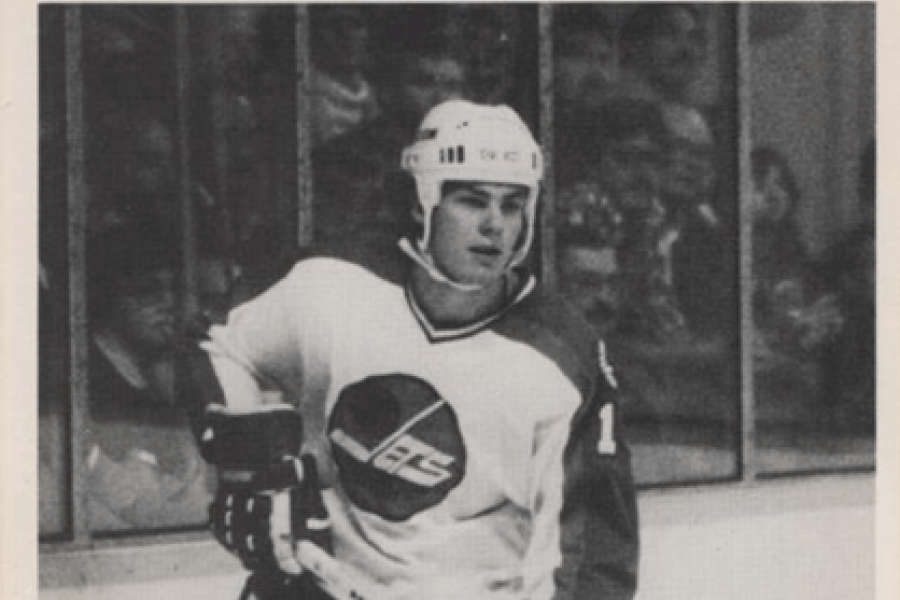 hockey player in black and white