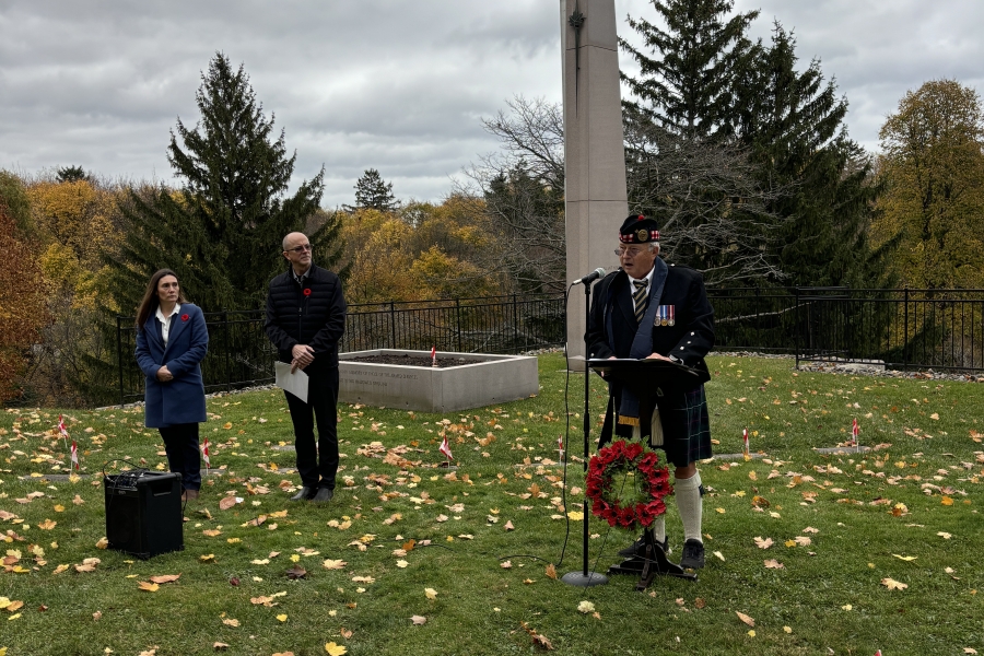 remembrance day service with bag pipes
