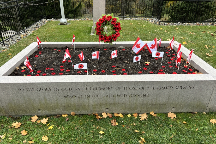 flags and a wreath