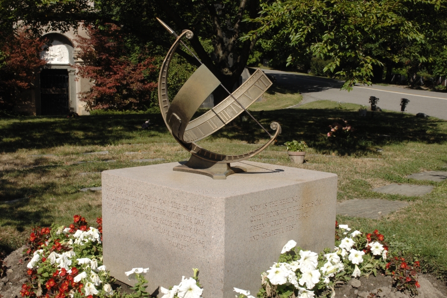 sundial at mount pleasant with flowers at the base