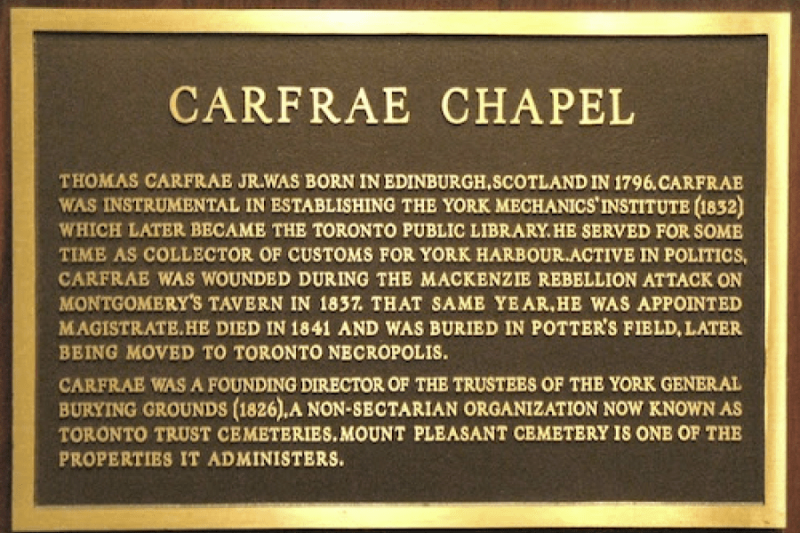 plaque that says carfrae chapel