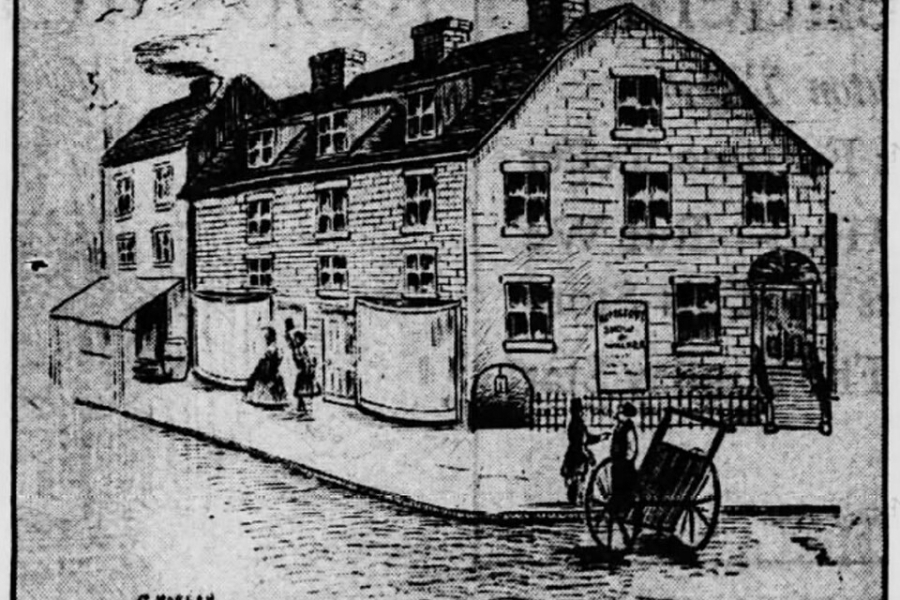 old drawing of a restaurant exterior