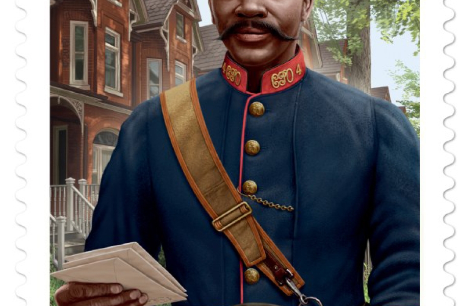 stamp of black man with a mustache