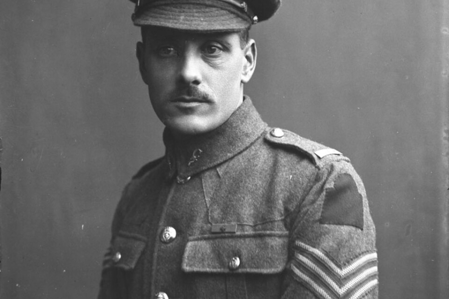 soldier headshot in black and white