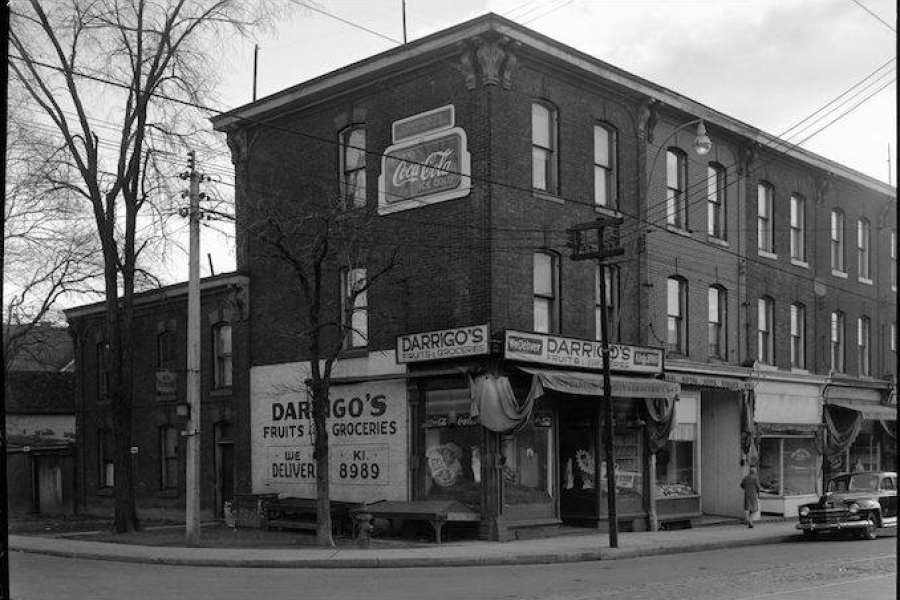 corner store in black and white