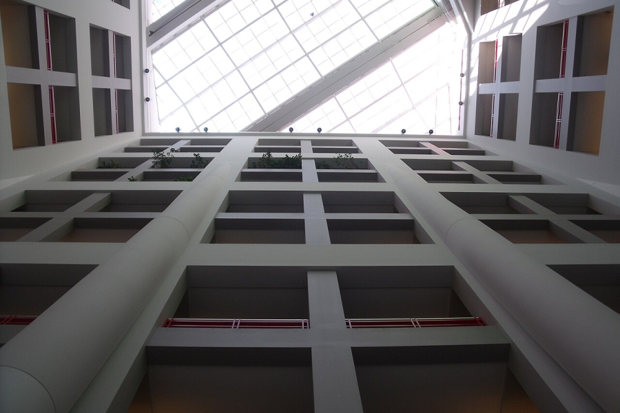 building looking up to lots of windows