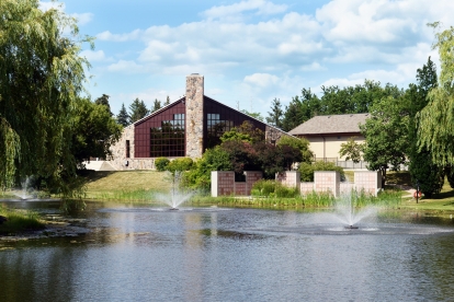 Peaceful view of Meadowvale Cemetery, highlighting its tranquil grounds, mature trees, and historic memorials.